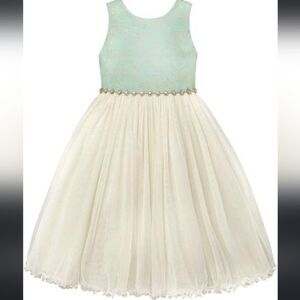American Princess Mint Gold And Ivory Dress for Girl Size 8